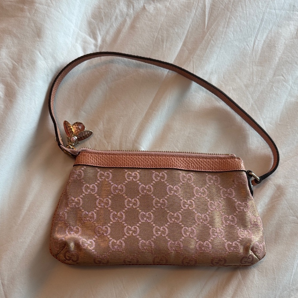 Gucci Pink and Brown Monogram Clutch